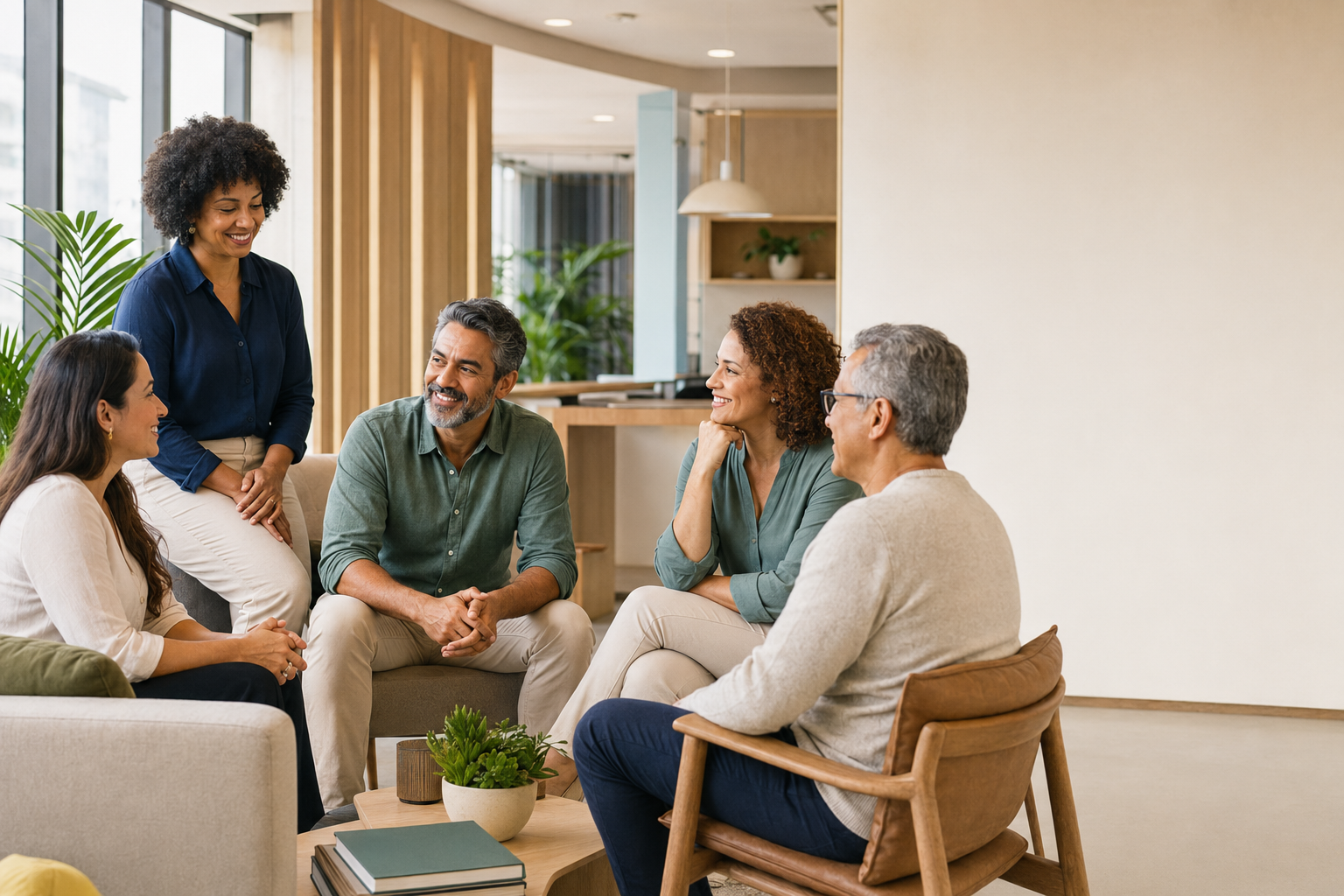 Profissionais conversando em um ambiente de trabalho