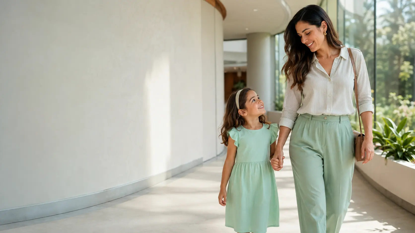 Mãe e filha juntas em um ambiente de cuidado